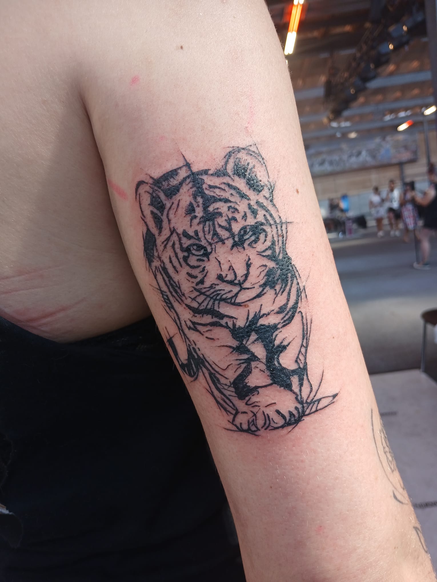 Peppe Milazzo au travail sur un tatouage de tigre